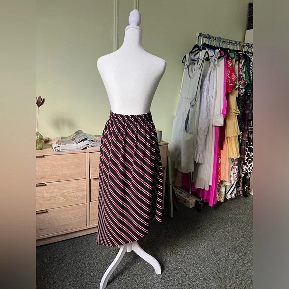 H&M Red & Black Stripe Midi Knee-Length Modest Handkerchief Asymmetrical Skirt M - Picture 7 of 16